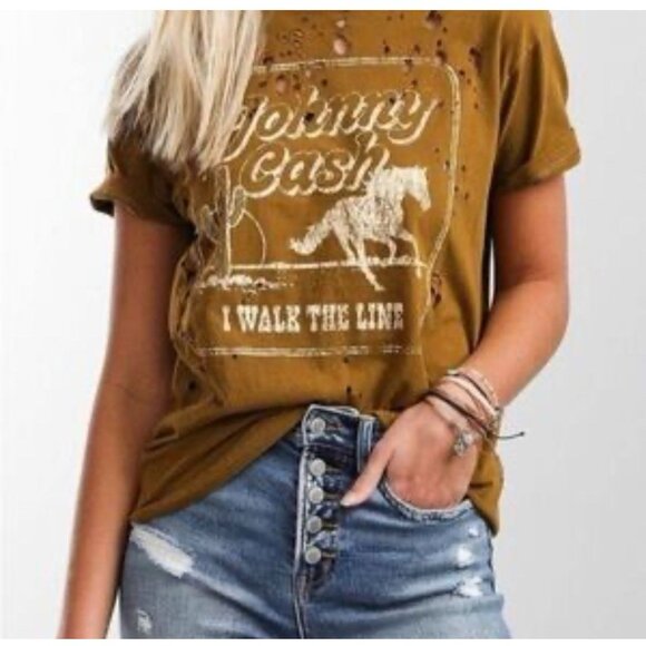NWT Buckle Johnny Cash "I Walk The Line" Distressed Graphic T-Shirt, MSRP $33 XL - Picture 1 of 7